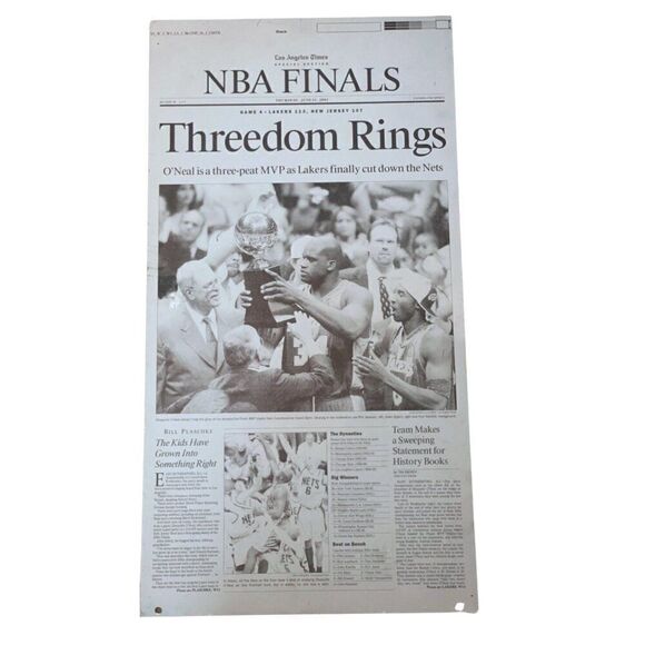Vintage LA Times Printing Plate NBA Finals: Threedom Rings - June 13, 2002 - Picture 1 of 6